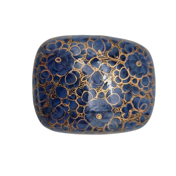 Handcrafted Blue & Gold Floral Kashmiri Papier-Mâché Decorative Box - Picture 2 of 4